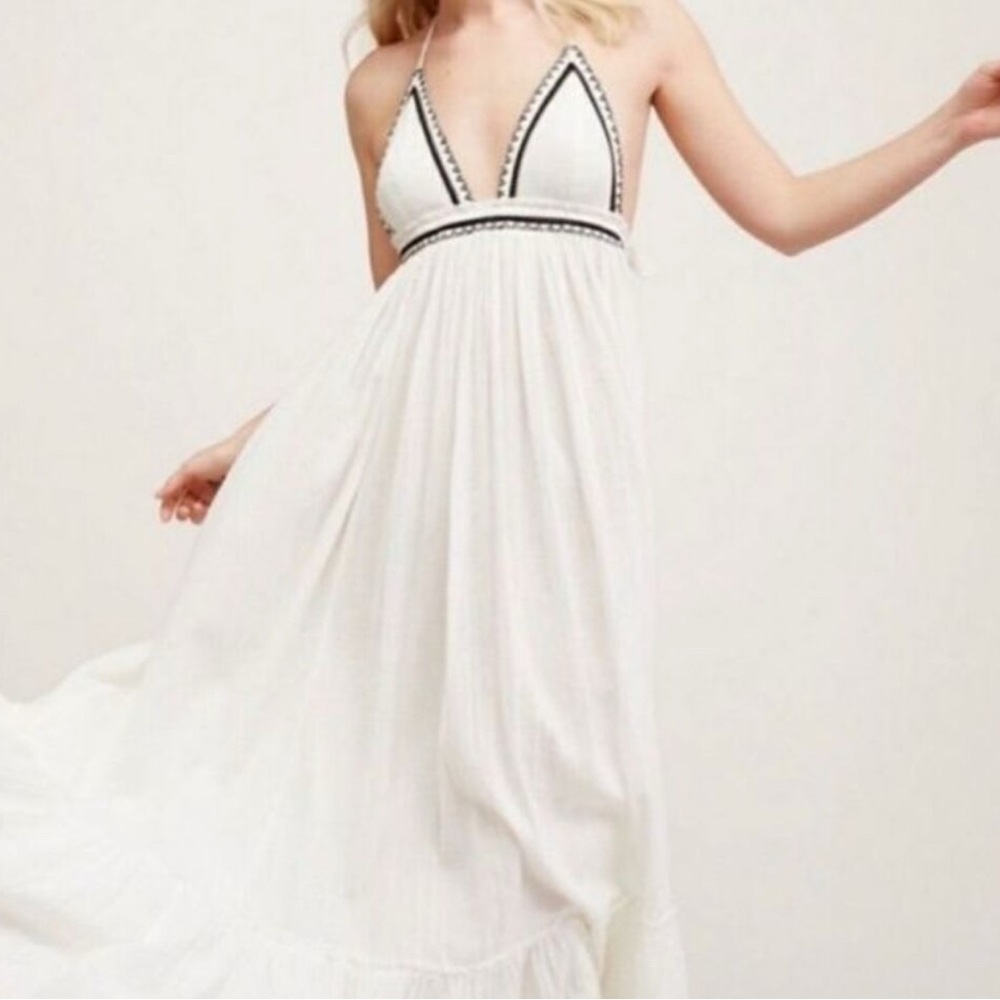 Free People Cream Plunge Maxi Sundress